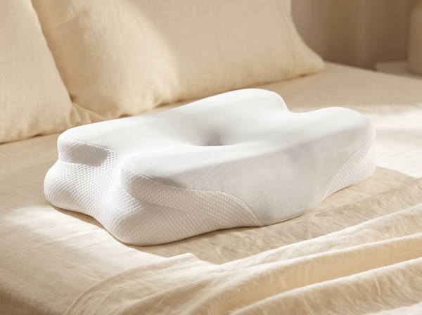Close-up of Curv ergonomic cervical pillow showing contoured wave shape